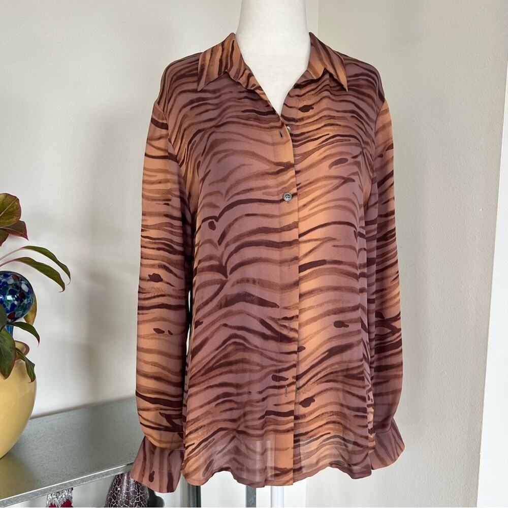 Alfani Abstract Line Print Ombre Button Front Silk Shirt